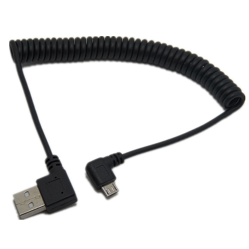 Micro Usb Male 90 Degree Right Angled To Usb Male Left / Right Angled Spring Retractable Stretch Cable Sync Data Charge 1m