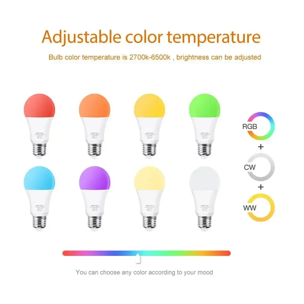 Tuya Smart LED Bulb E27 RGB Dimmable Light WiFi/Bluetooth APP Control Voice Control Works with Alexa Google for Home Lighting