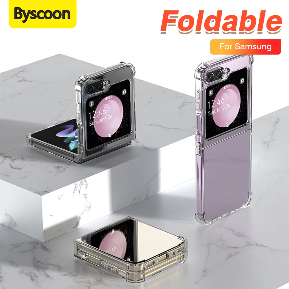 Byscoon Plating Case For Samsung Galaxy Z Flip 4 5 3 Fold Buckle Link Transparent Fashion Cover Anti-knock Cases for Flip5 Flip4