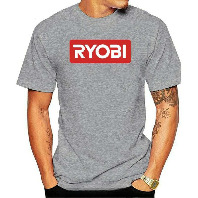 New fashion heavyweight vintage Summer Round Collar Man Clothing Ryobi Power Tools Black T-Shirts Tee Grey Tee Men S To 5XL