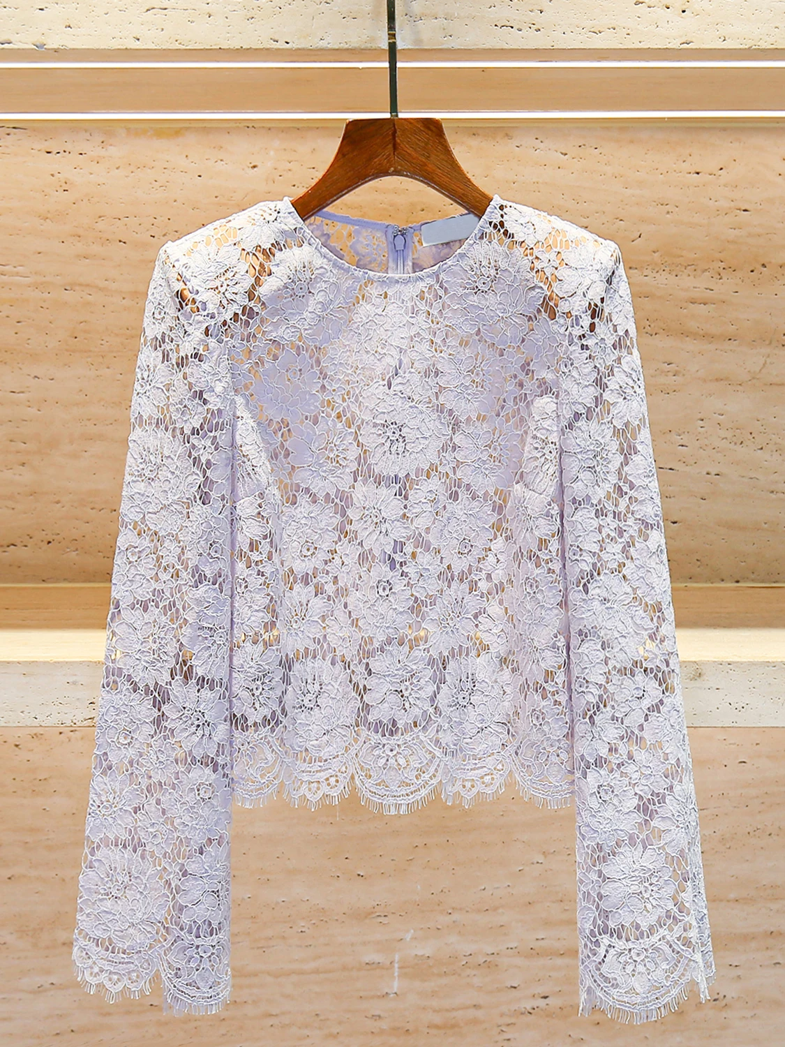 

Elegant Lace Shirt Women's Long Sleeve Bell Sleeve Top in Lavender Color for Commute Stylish Simple Straight Cut Polyester Fiber