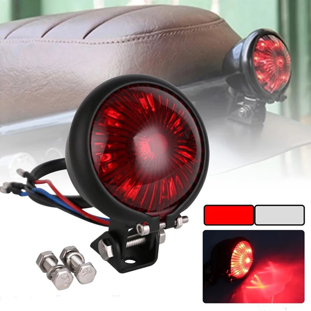 12V LED Red Retro Motorcycle Taillights Cafe Racer Style Tail Brake Light Smoke Lens Rear Stop Lamp For Chopper Bobber Scrambler