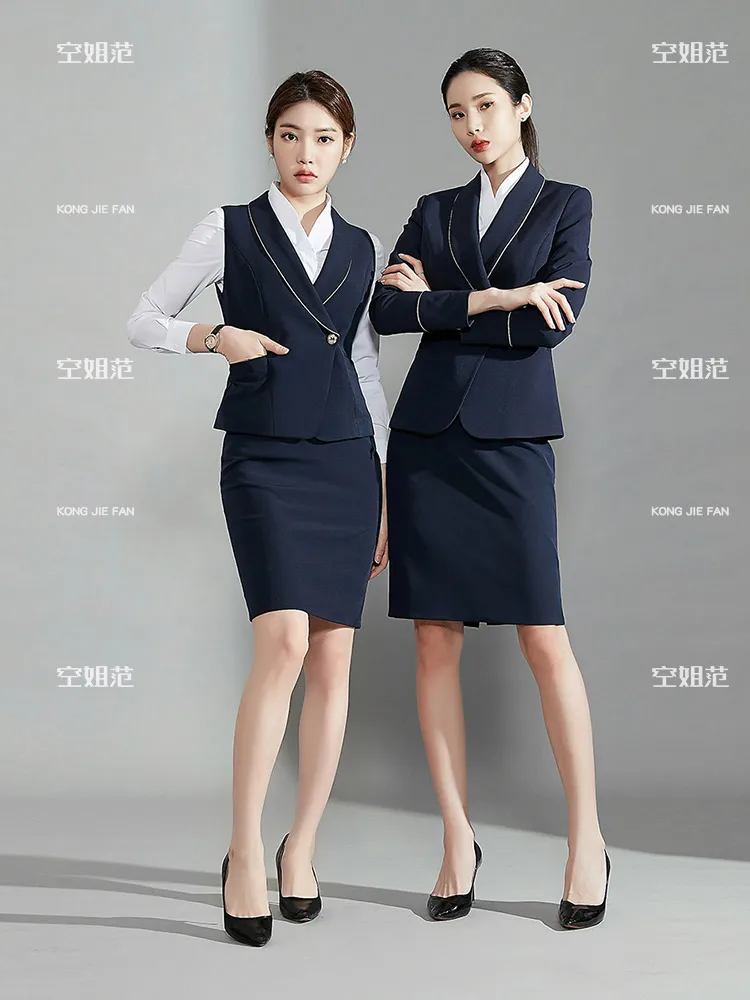 Airline Company Stewardess Uniform Professional Dress Elegant Lady Suit Beauty Salon Front Desk Jewelry Shop Formal Work Clothes