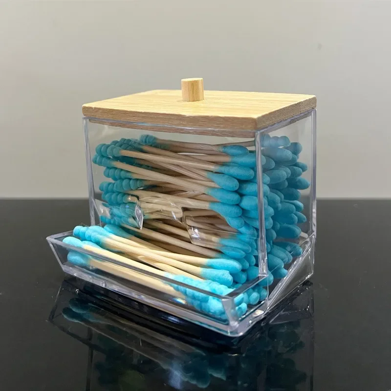 Transparent Cotton Swab Storage Box Makeup Organizer Acrylic Storage Box Cotton Swab Cosmetic Box Bathroom Bedroom Storage