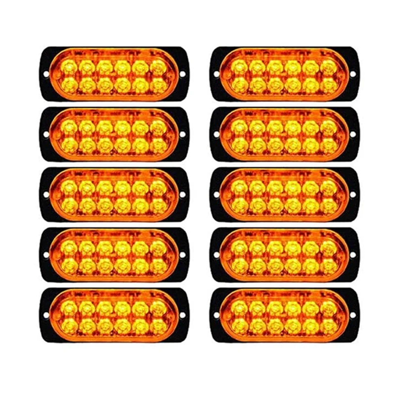 

10Pcs Side Warning Lights 12-LED Emergency Strobe Lamps Flashing Lights for Truck and Car 12-24V Universal,Amber