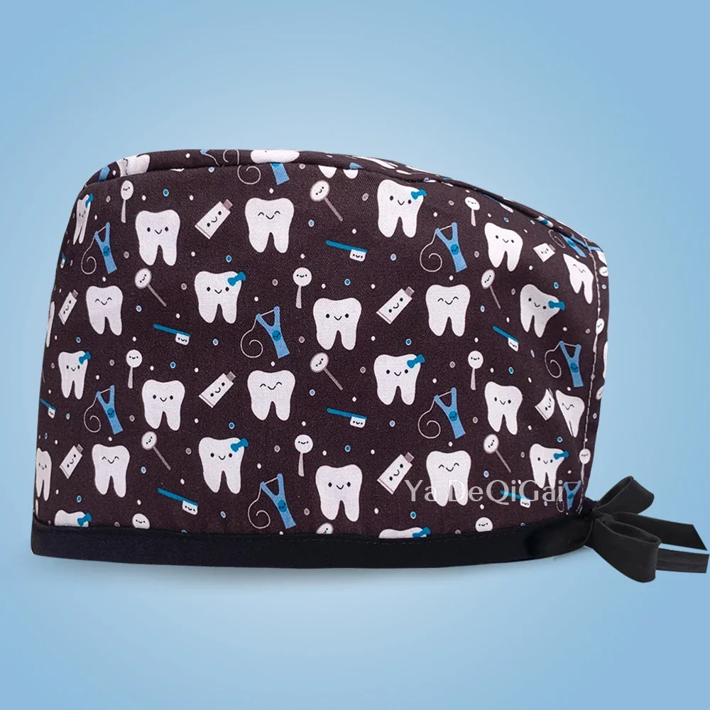 Wholesale High Quality Tooth Print Dental Scrub Unisex Pet Clinic Hats Breathable Medical Work Cap Cotton Nursing Hat