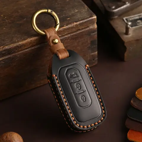 Leather Car Fob Key Cover Shell Holder for Ford Transit Custom Territory EcoBoost 2017-2021 Protector Case 10 best sales territory - №8