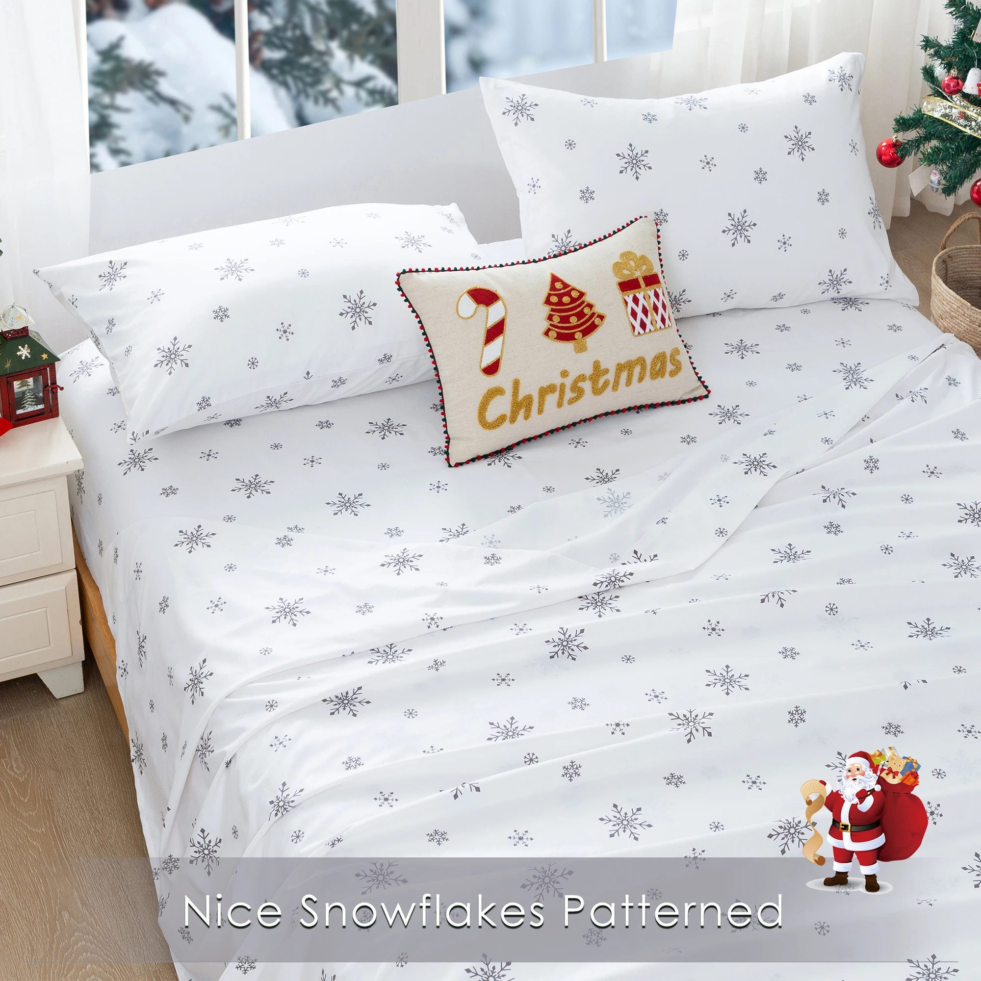 

King size White Snowflake comforter bedding sets.Bedsheet:70 inch*80 inch/177.8*203.2cm,sheet:108 inch*102 inch/274.32*259cm