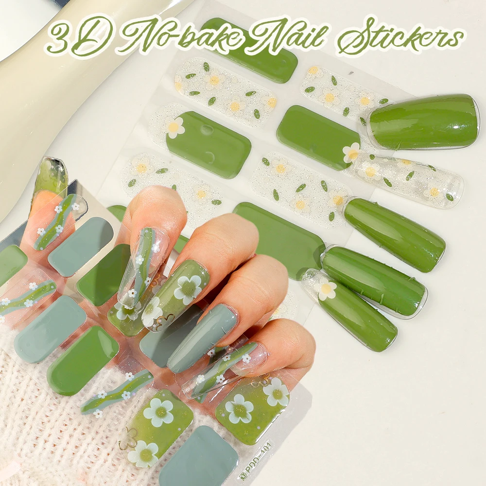 DIY No-Bake Nail Stickers Ultra-Thin Seamless Full-Stick Non-Wear Solid Color Summer Flower Nail Stickers Full Coverage Decals