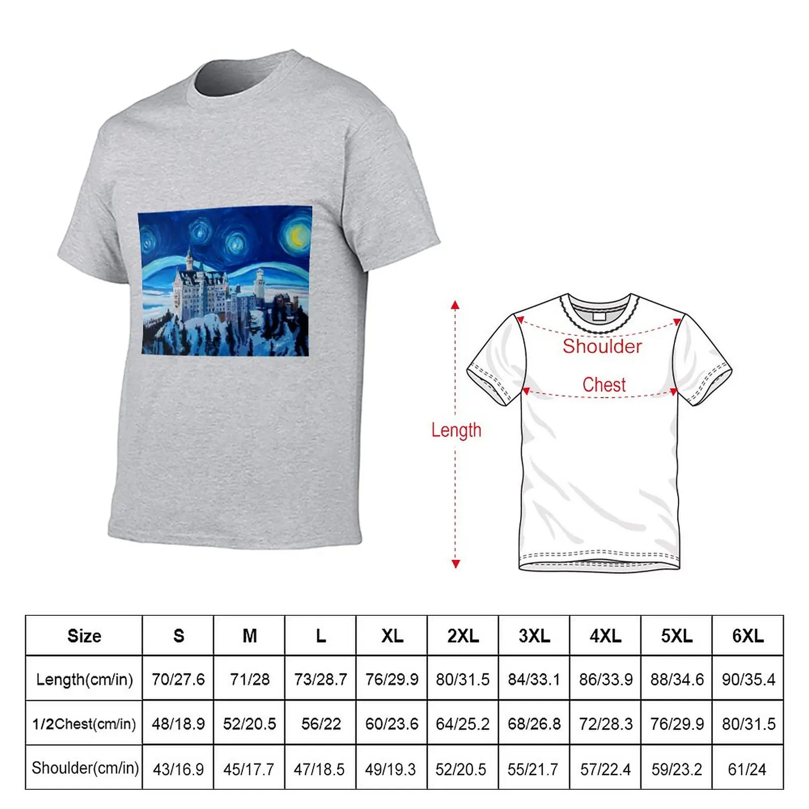 Sternen Nacht in Neuschwanstein - Romantisches Schlo? Van Gogh inspiriert T-Shirt Oversized t-shirt mens vintage t shirts