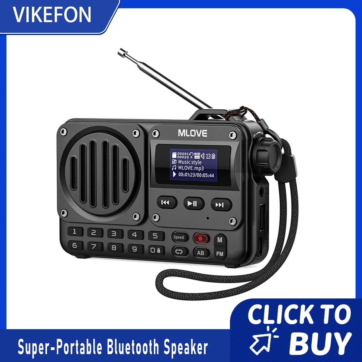

BV800 Super-Portable Bluetooth Speaker with FM Radio,LCD Screen Display, Antenna, AUX Input, USB Disk, TF Card, MP3 Player