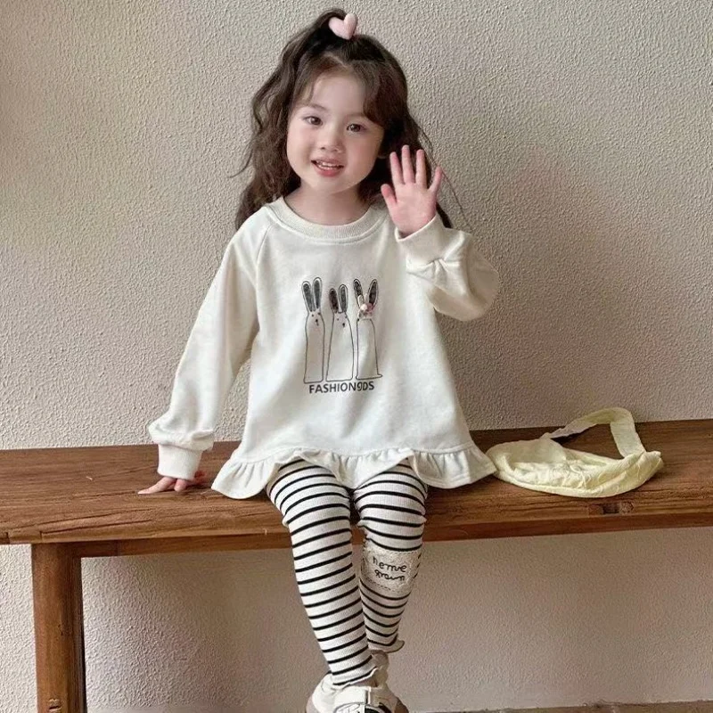 Kids Girl's Sweater Set 2025 New Children Korean Version Foreign-style Clothes Suit Female Baby Long-sleeved Blouse 2-piece Set