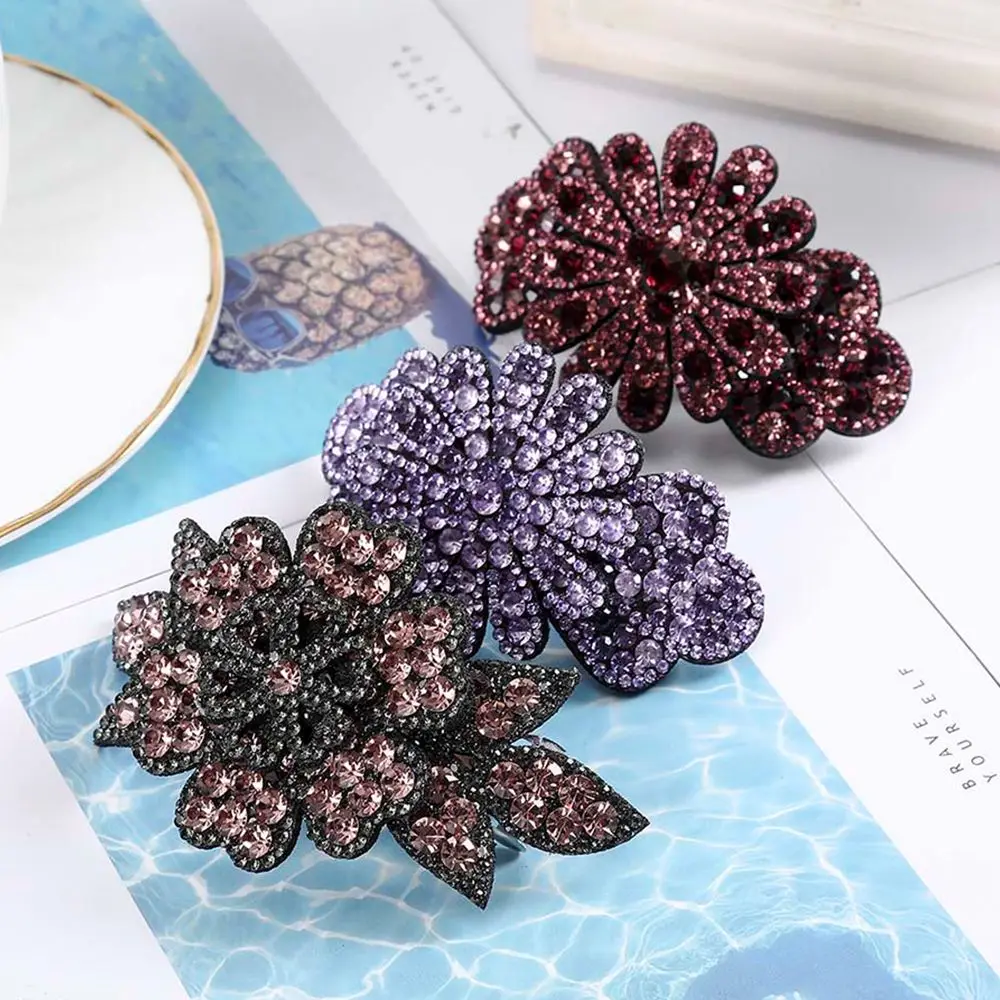 Fashion Headwear Accessories Durable Flexible Barrette Headwear Hairpins Crystal Flower Hairgrip Rhinestone Hair Clip