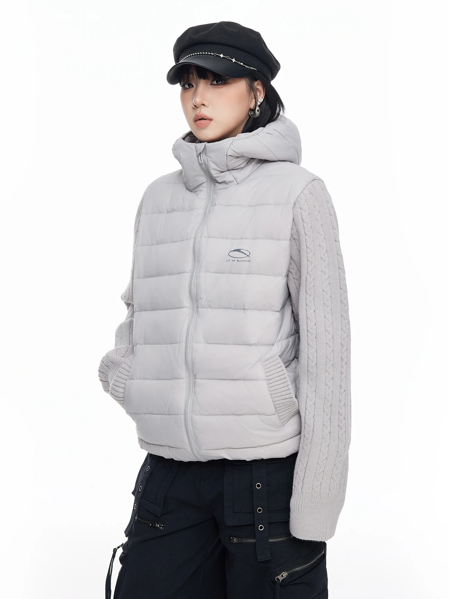 

Lightweight American Knitted Hat Jaet Women's Winter down Inner Slim ort Warm BF Outerwear Street Sle Cosite Nylon