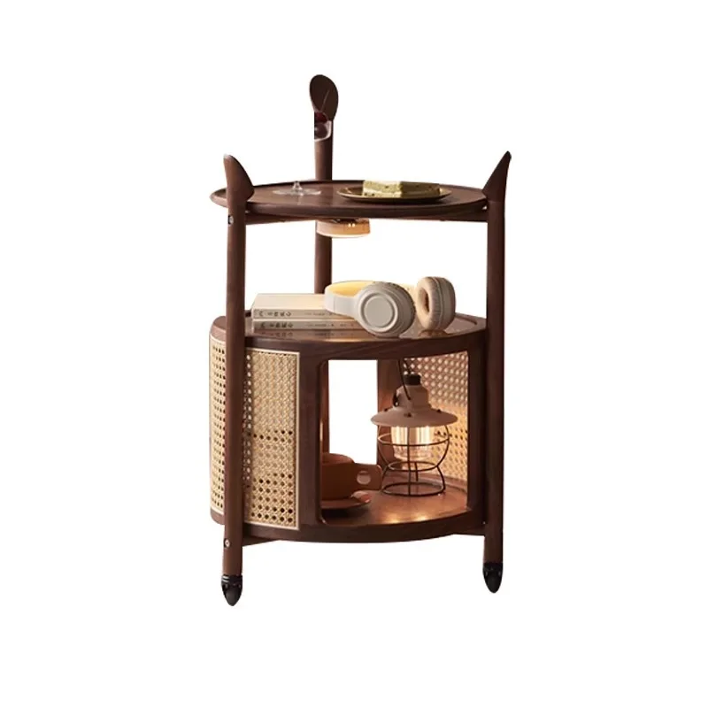 

Nordic, solid wood, sofa, side table, trolley, black walnut, retro, small round table, movable