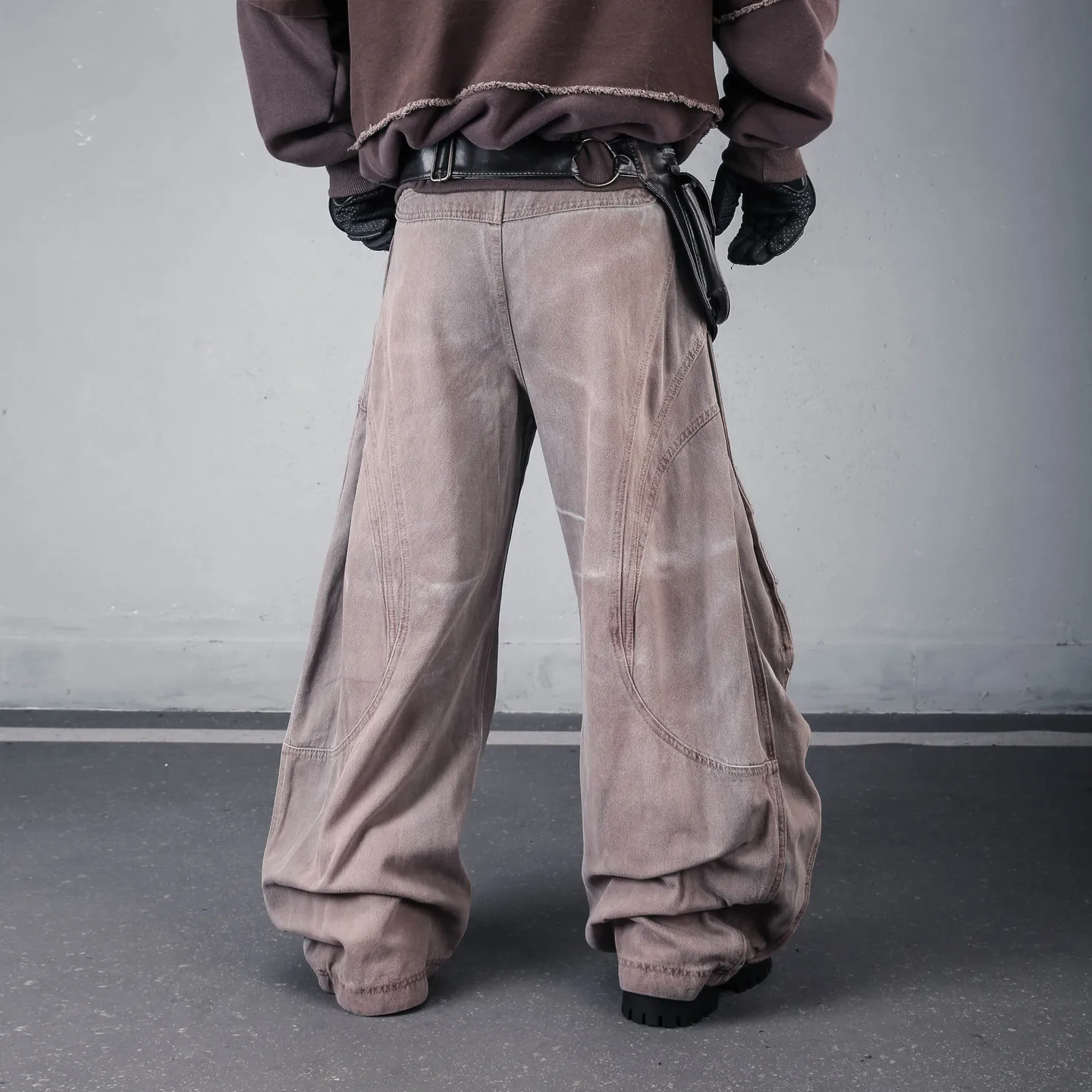 Designer Wasteland Style American Mechanical Deconstruction Jeans Loose Wide Leg Matchet Pants Pu Shuai Street Distressed Mop