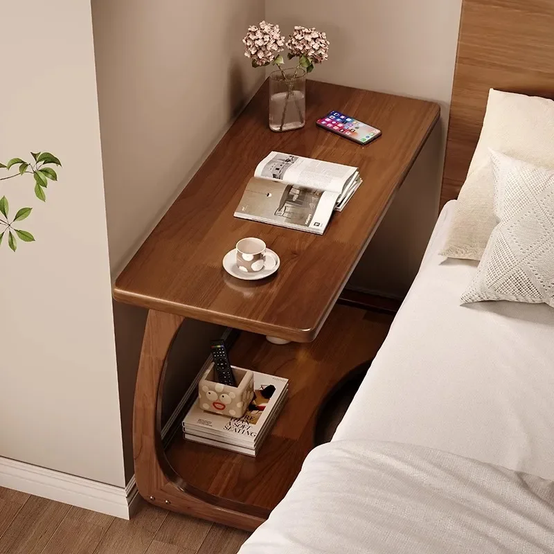 for Solid Wood Bedside Table Household Bedroom Small Ultra Narrow Shelf Creative Crack Movable Side Cabinet Trolley