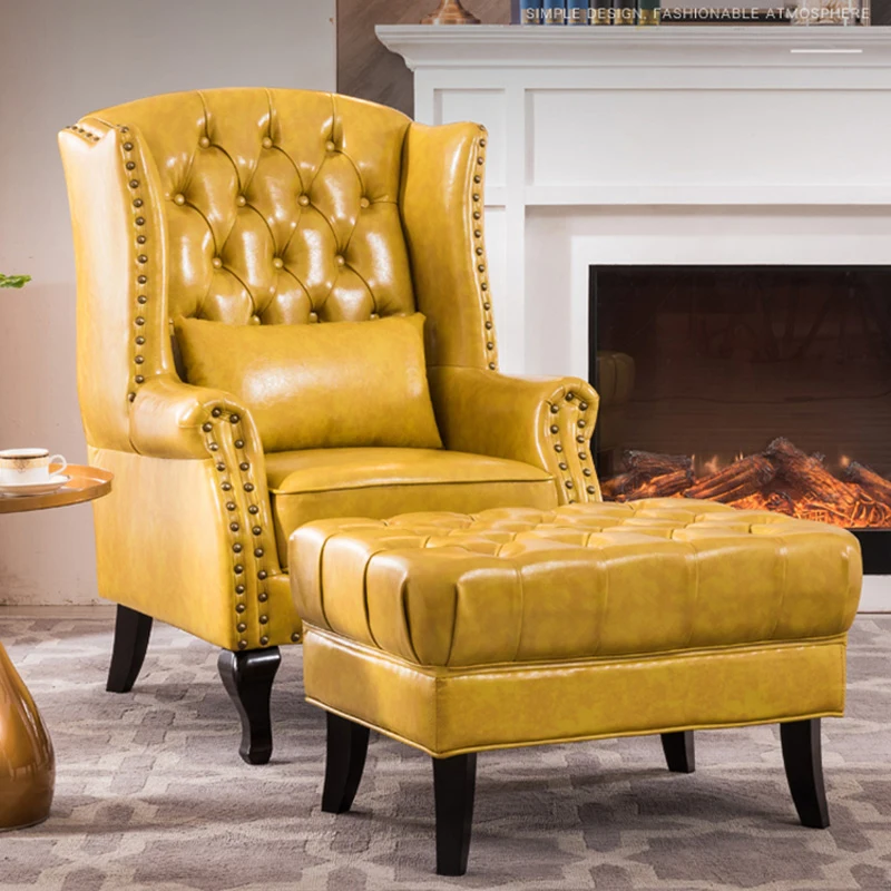 

nordic leather chair small apartment living room single nordic chair pastoral high-back leisure leather butacas furniture