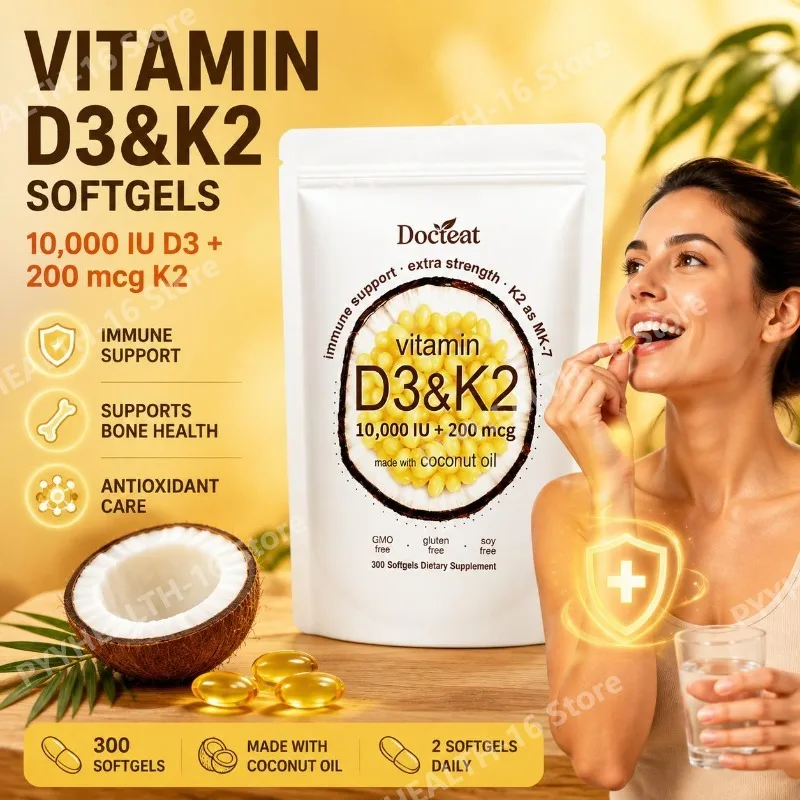 Docteat Docteat Vitamin D3 & K2 Softgels with Immune Support and Bone Health, Coconut Oil, GMO Free Gluten Free Soy Free, 300 Softgels - Aliexpress Deal