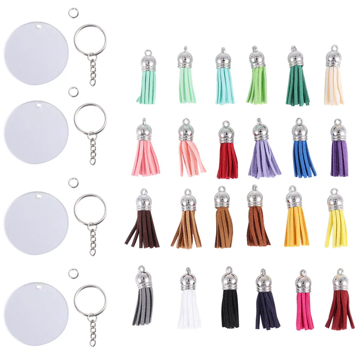 

72Pcs Acrylic Key Chain DIY Tassel Keyring Handmade Durable Material Attractive Decoration Thanksgiving New Year Graduation