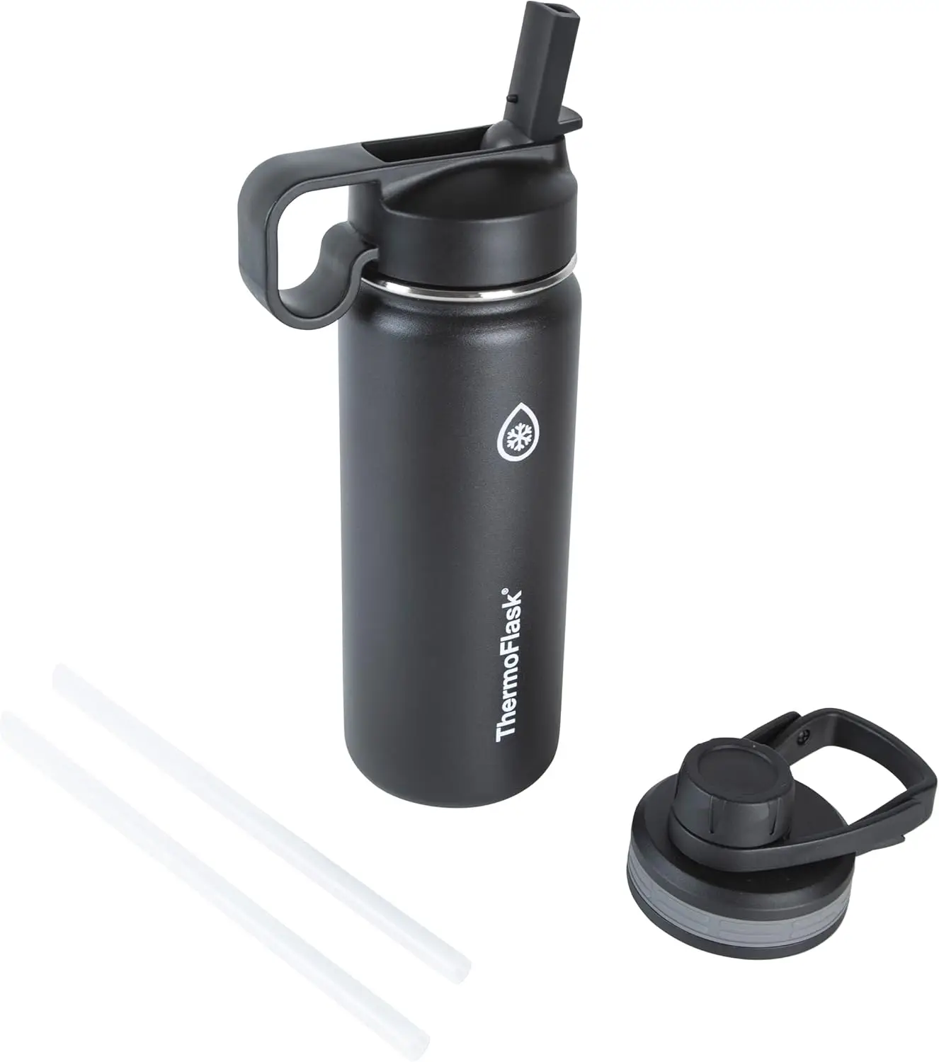 

Бутылка для воды из нержавеющей стали с двойными стенками, 18 унций, с носиком и соломенными крышками, черная