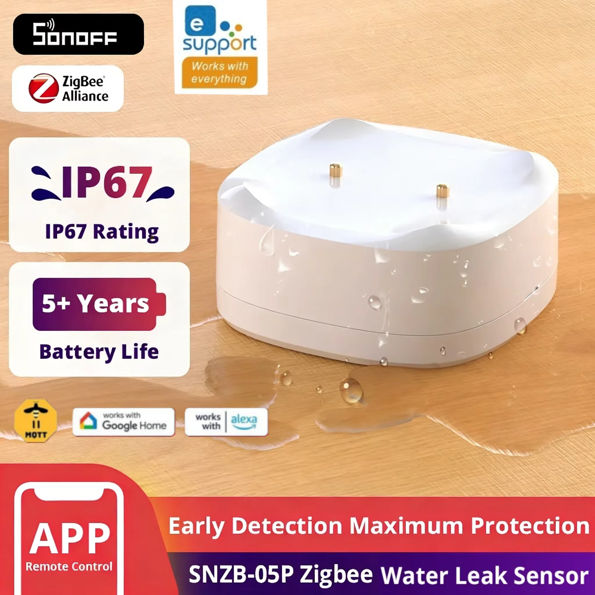 

Датчик протечки воды SONOFF SNZB-05P: обнаружение протечек и капель, оповещения в реальном времени, поддержка Home Assistant и Google
