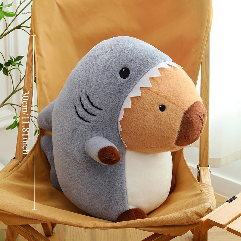 Kawaii Shark Capybara Plush Toy Cartoon Animal Pillow Sofa Cushion Capibara Ornament Doll Room Decorate Birthday Christmas Gifts