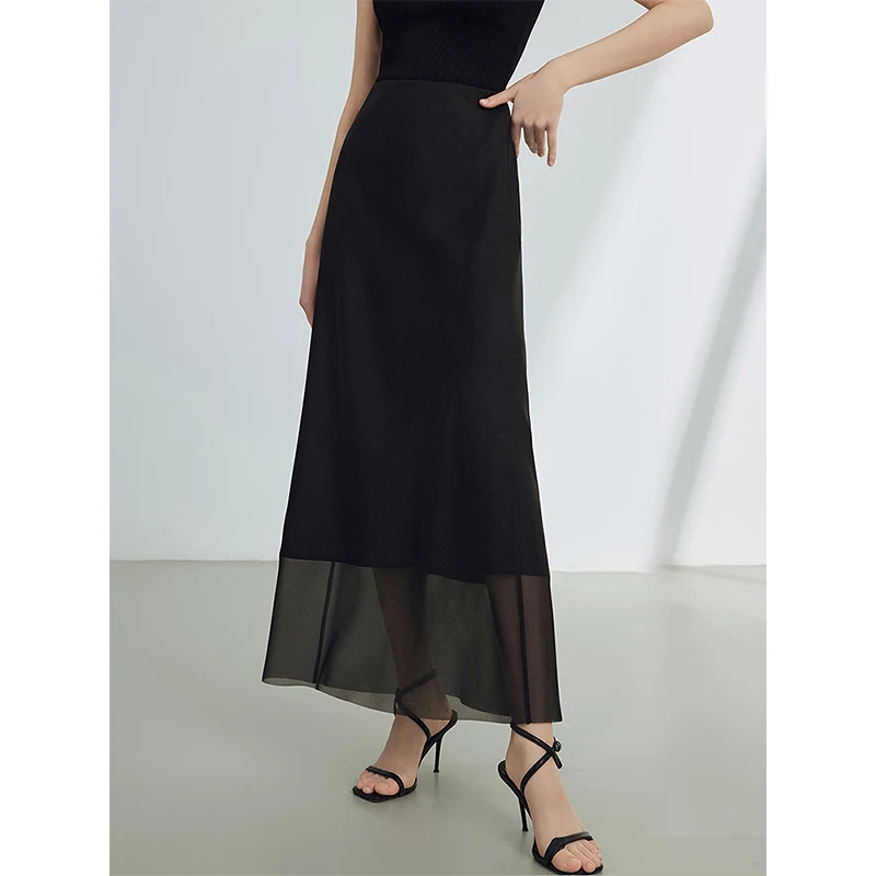 

Ele Long Tailored f Skirt with Pearlescent iny Lace Hemline And Fi Tail Design for Women Commute Polyester Fiber