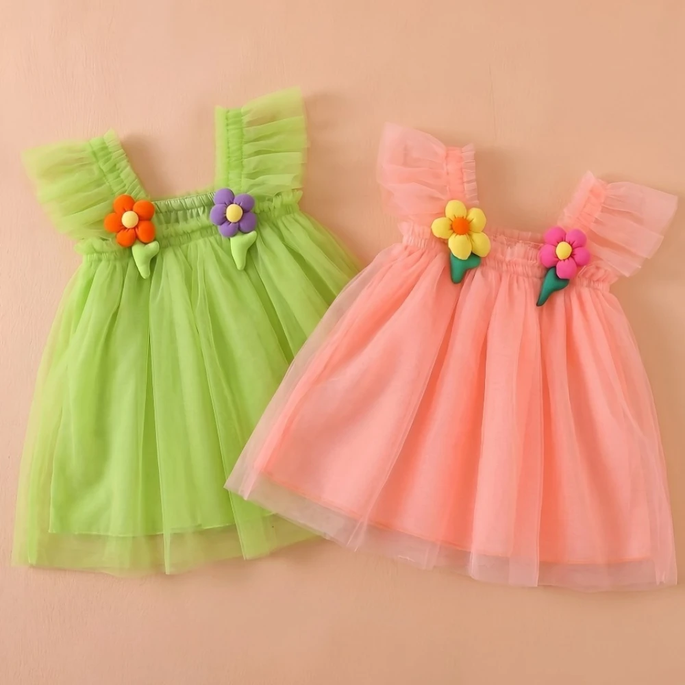 Mädchenkleid Sommer Blumenmuster Mesh Babykleid Entzückendes Hochzeits-Blumenmädchenkleid Babykleidung Geburtstagsparty Sommerkleid 2026