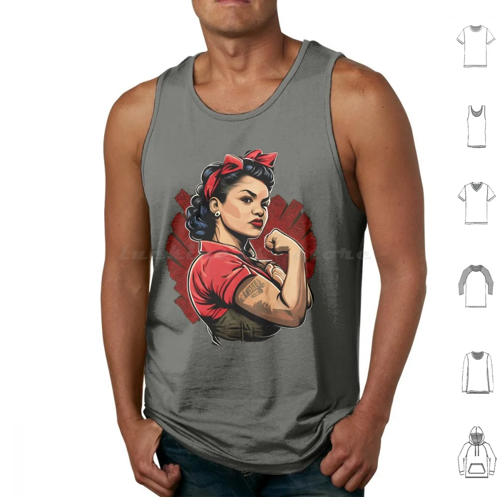 Camisetas sin mangas de algodón con estampado de Rosalinda The Riveter - Empoderamiento Latino, Rosalinda The Riveter, Rosie The