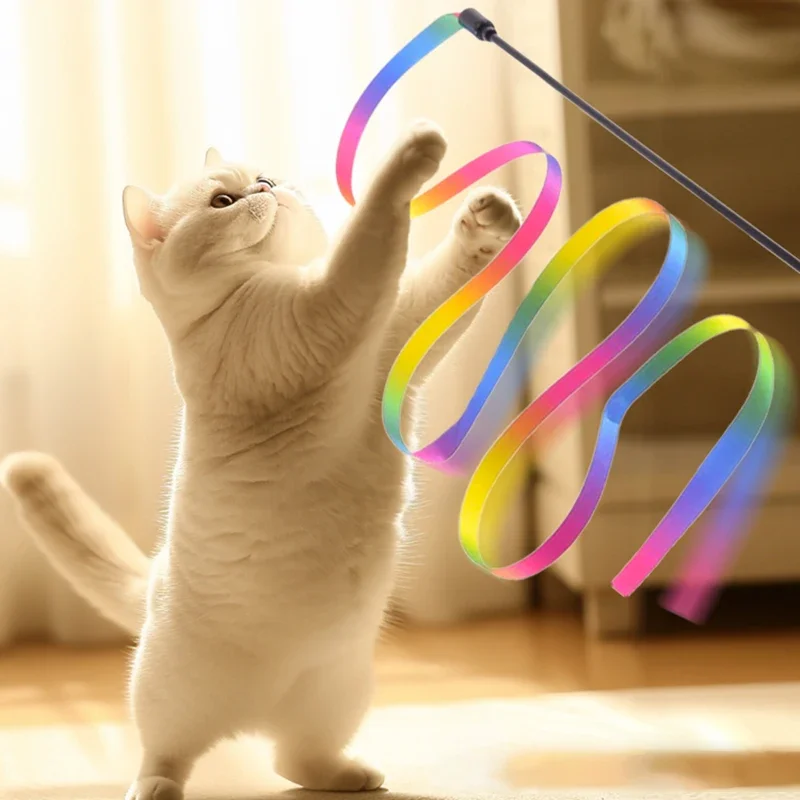 Katzenspielzeug Niedliche Lustige Regenbogen-Streifenstab Katzenangel Interaktives Spielzeug für Katzen Haustierbedarf Katzenprodukte