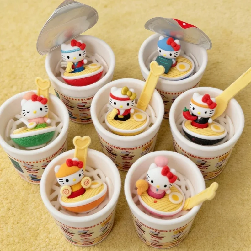 Original Hellokitty Ramen Hall Series Bobo Cute Bean Blind Box Hellokitty Kawaii Mystery Box Figurine For Girls New Year Gifts