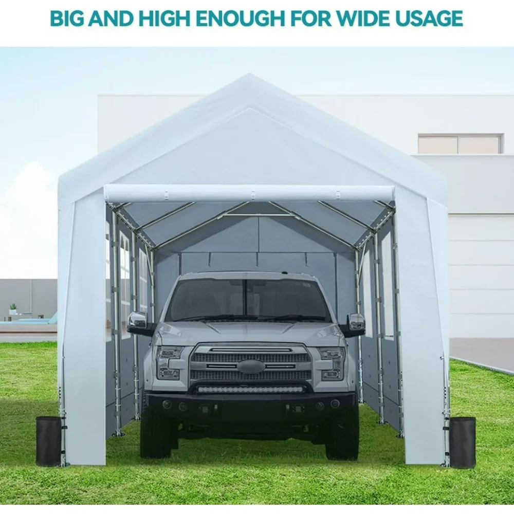 

10x20ft Heavy Duty Carport with Windows Sidewalls,Adjustable Height from 9.5ft to11ft, Car Canopy Garage Party Tent Boat Shelter