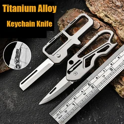 Titanium Alloy Keychain Folding Knife D2 BladeClimbing Buckle Outdoor Multi-tool Security Self-defense Hand Tools Bottle Opener