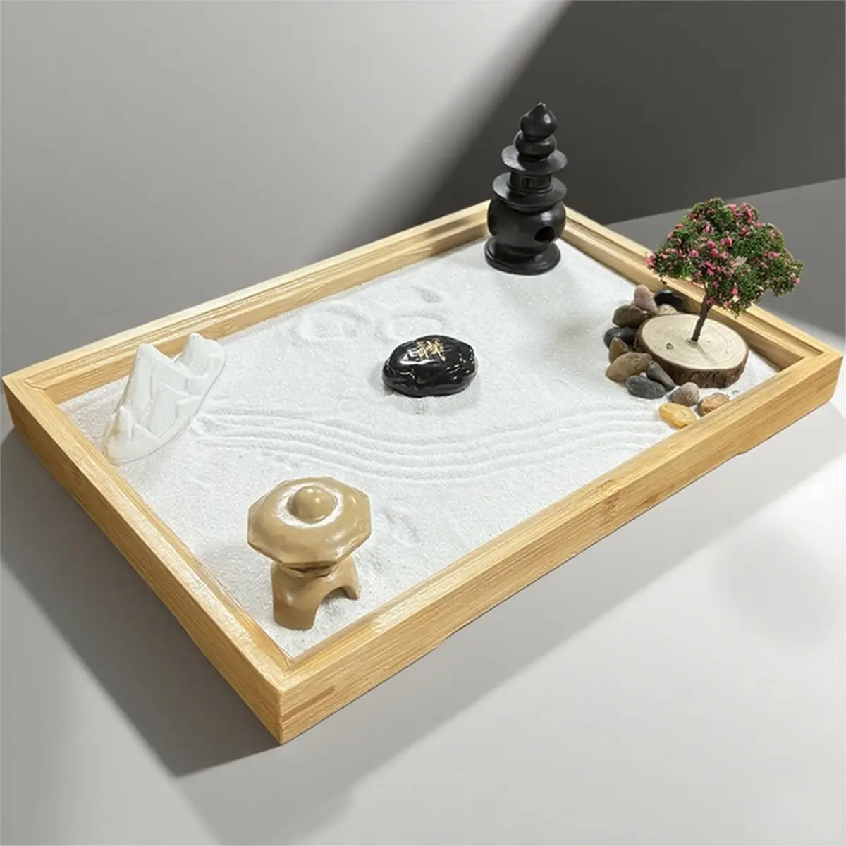 618 Mega Sale Japanese Garden for Desk with White Sand, Artificial Bonsai Tree, Rocks, Rakes Gifts Sand Kit Office Decor