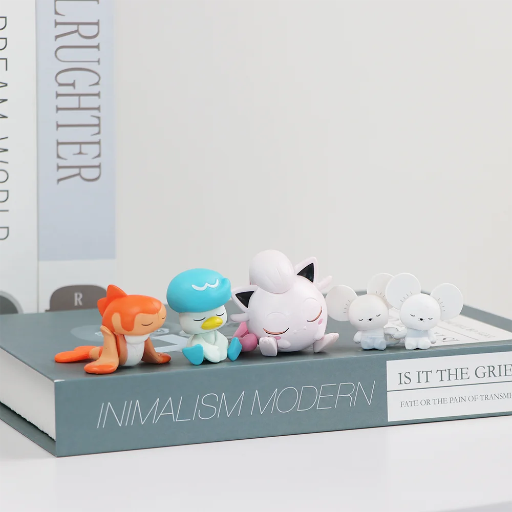5pcs/Sets Pokemon Maushold Tatsugiri Figures Toys Sleeping Eevee Gengar Lucario Piplup Action Figuries Model PVC Dolls