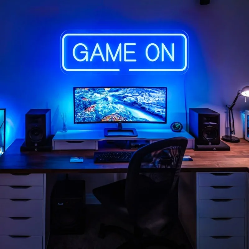 GAME ON Neon Sign, LED Night Lights, USB Powered Lamp Game Room Wall Decor, Personalized Gifts For Kids Home Beddroom Neon Signs