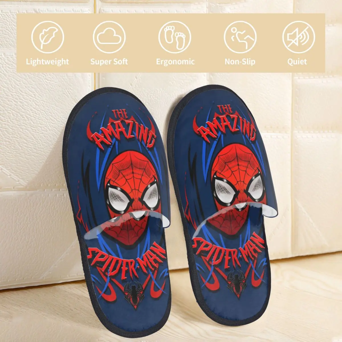 Spider Man The Amazing Furry Slippers Non-slip Soft Memory Foam Slides Indoor