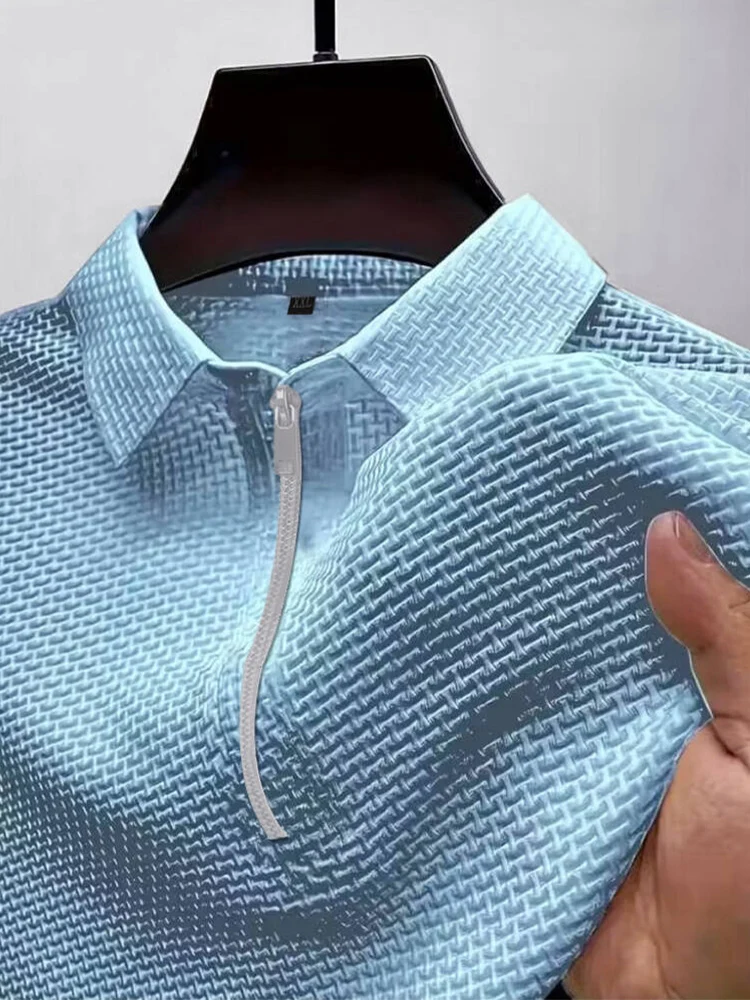 

Summer ice silk lapel zipper men's short-sleeved T-shirt men's clothing top