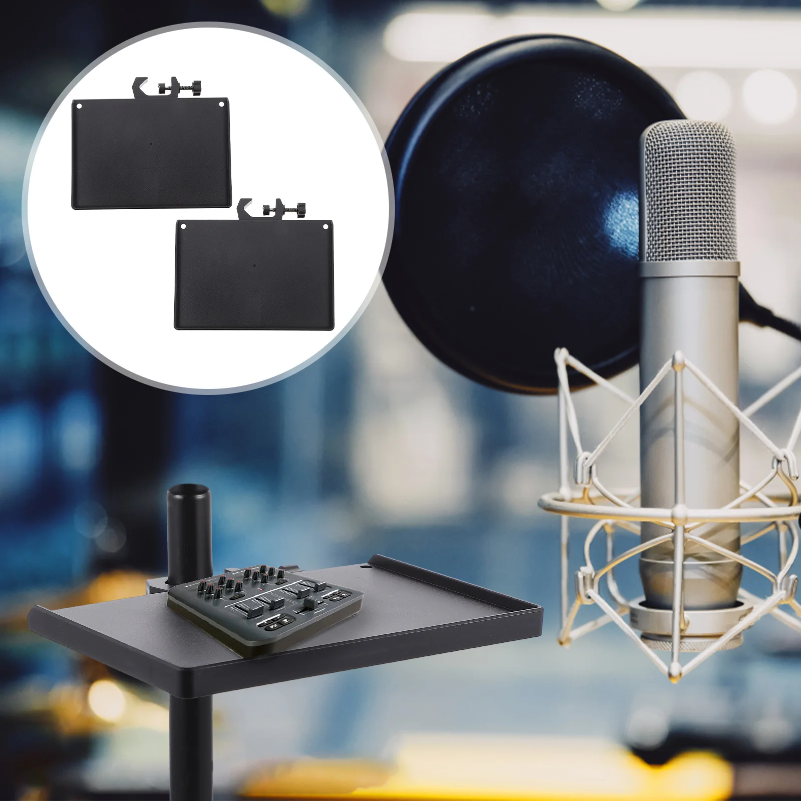 

2Pcs Sound Card Tray Universal Storage Holder for Microphone Stand Live Broadcast Durable Wear Resistant Live Sound Card Tray