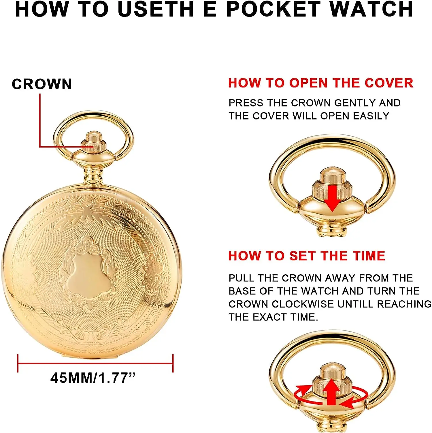 Realpoo Gold Smooth Shield Round Case orologio da tasca al quarzo da uomo con quadrante con numero romano a catena Fob