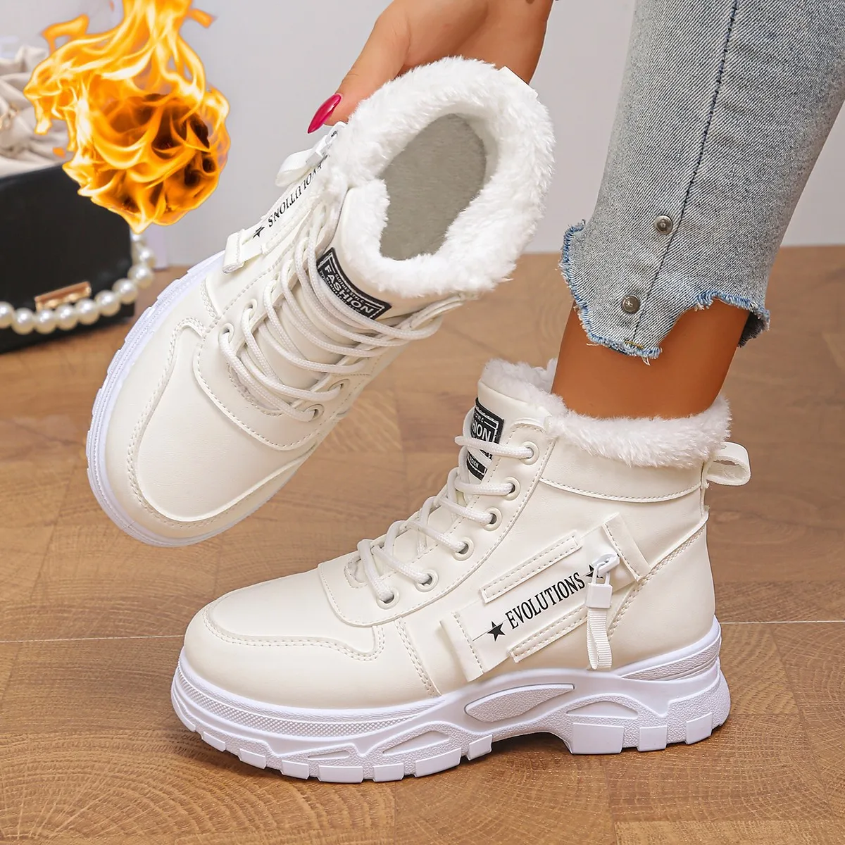 Women's 2026 New Winter Cotton Shoes, Short Boots, Sports and Leisure with Fleece High Top Women's Shoes, Outdoor Cotton Boots - view 5