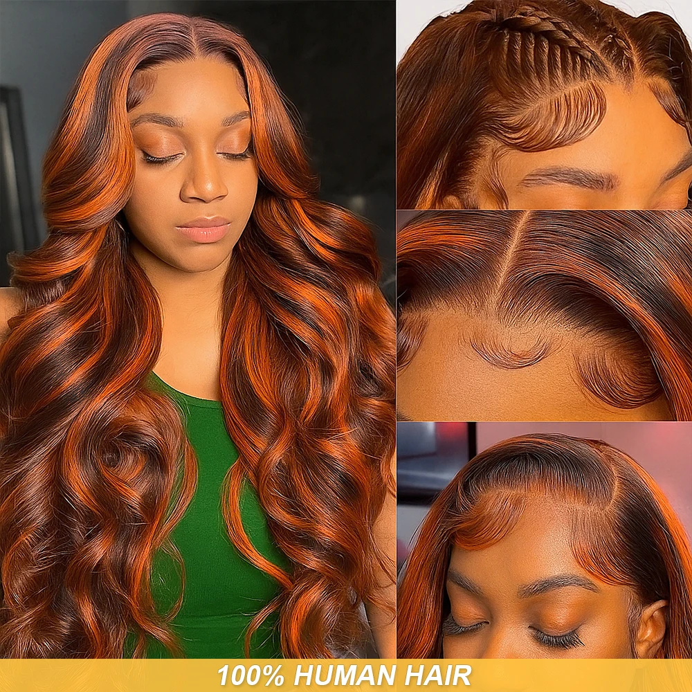 

P4/350 Colored Lace Wigs 5x5 Lace Front human hair wig Ginger Orange Wigs 100% human hair Highlight Wig Body Wave Human Hair Wig
