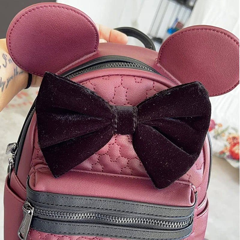 Loungefly Minnie Mouse Maroon Quilted Womens Double Strap Shoulder Bag Mini Backpack for Women