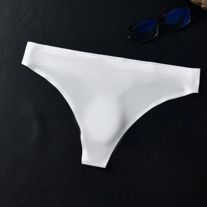 Men Thong Seamless Invisible Underwear Stretch Low-Waist Sexy Ice Silk Panties 3d Convex Pouch Underpants See Through Lingerie