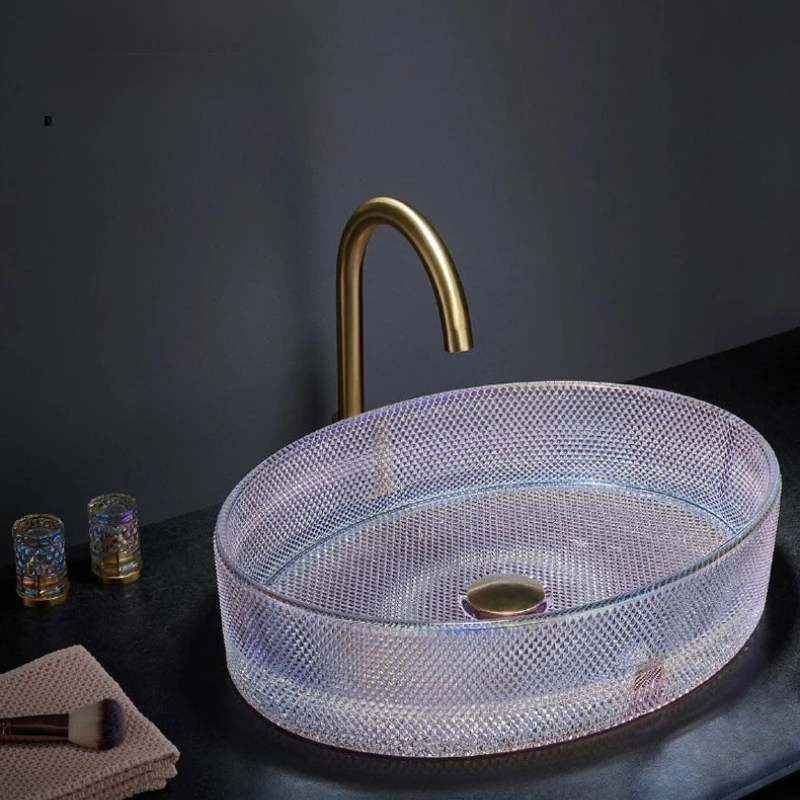 Simple Washhand Stand Crystal Table Wash Basin Durable Bathroom Sink Easy Cleaning Faucets and Sinks Wear Resistant Household