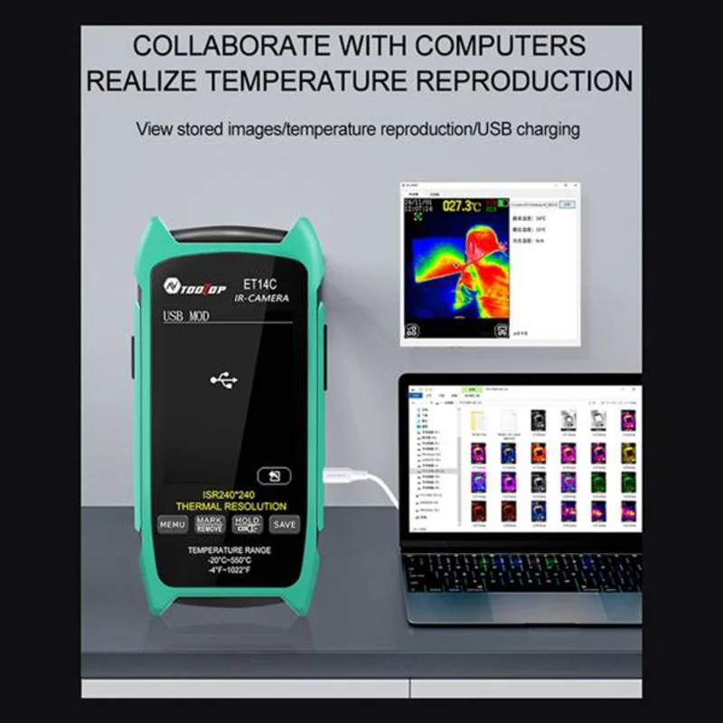 25Hz ET14C 2.8 polegadas Termovisor ISR240x240 Câmera de imagem térmica Termografia Detecção de falhas elétricas com micro-lente ABUA