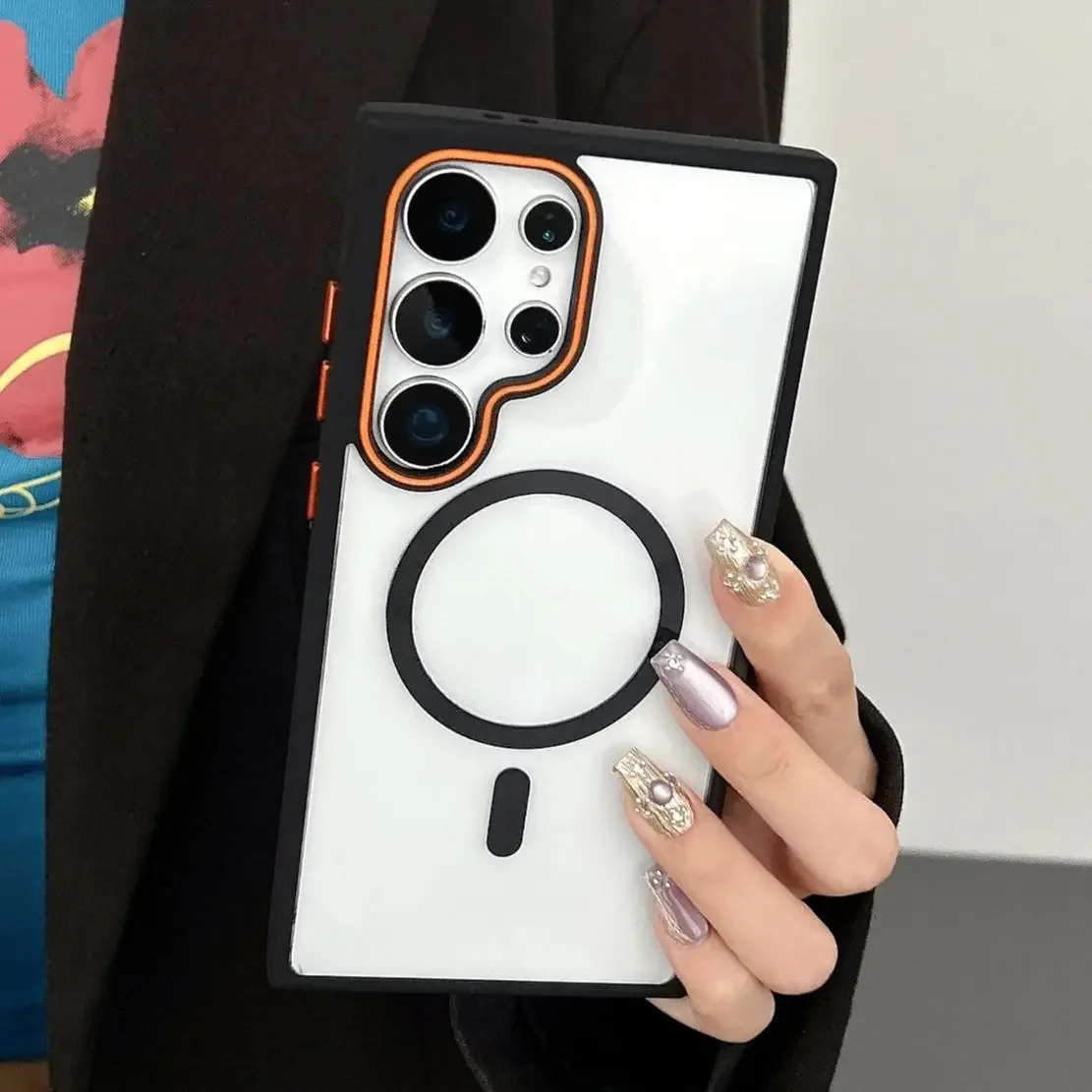 

Simple Transparent Magnetic Bumper Case For Samsung Galaxy S25 S24 Plus S23 Ultra For Magsafe Wireless Charging Hit Color Cover