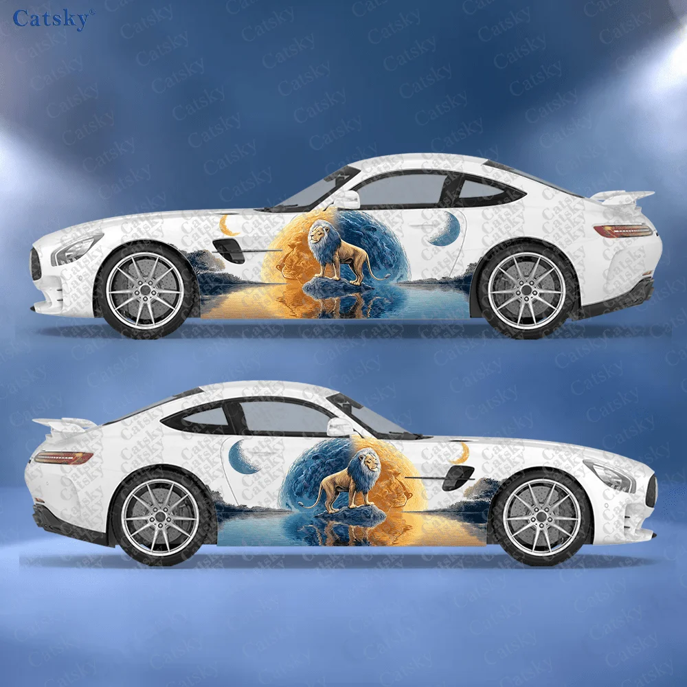 

2 шт. наклеек с изображением озера, солнца и луны, подходят для автомобилей и грузовиков, прочные, устойчивые к выцветанию виниловые наклейки для авто.