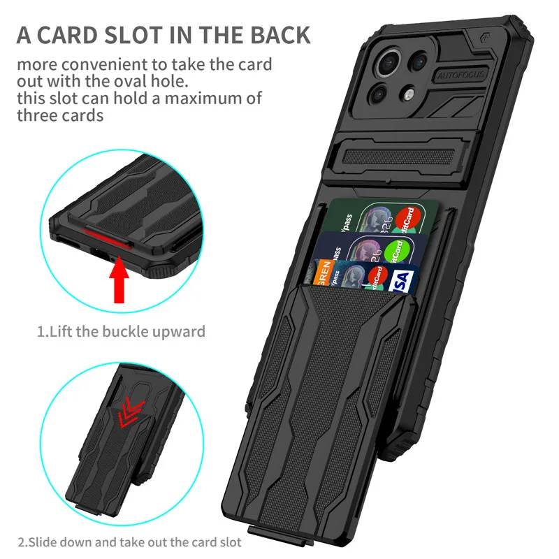 

For Xiaomi Mi 11 Lite Case Hybrid Armor Shockproof Back Cover For Xiaomi 11Lite Mi11 Lite Card Slot Bracket Stand Holder Cases